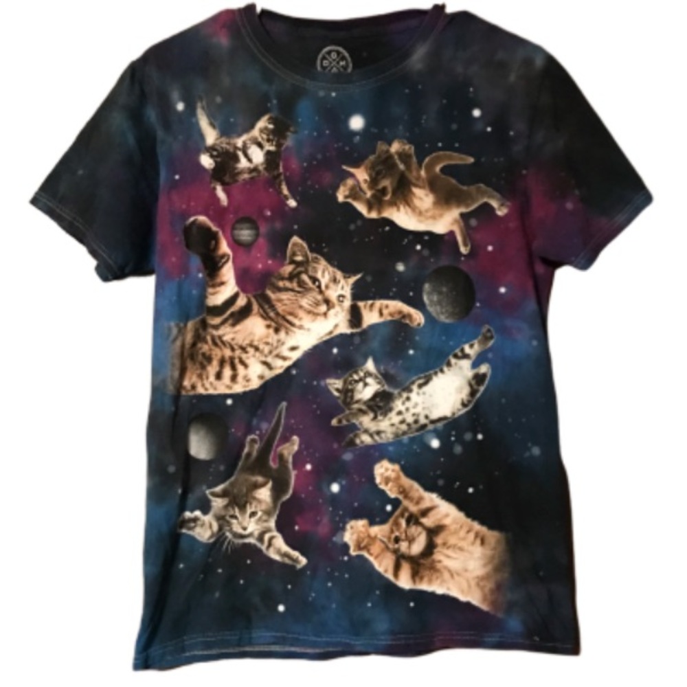 GALAXY : SPACE : TIE DYE : FLYING CATS DOM SHIRT